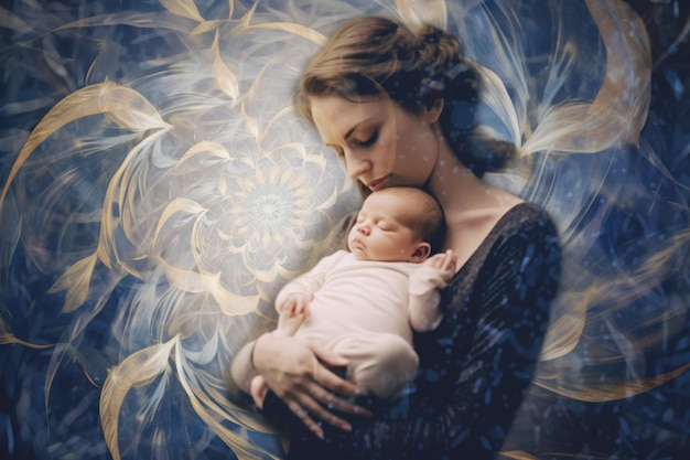 Una mujer sosteniendo a un bebé en sus brazos imagen generativa de ai