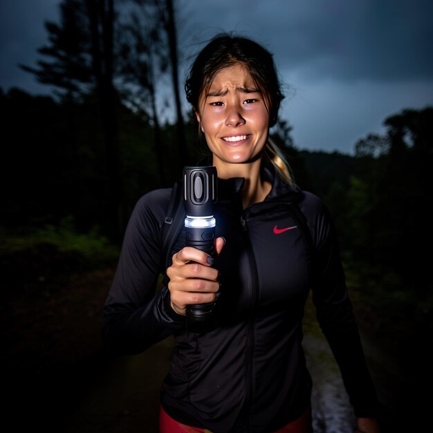 Foto una mujer sosteniendo una botella de agua con el número 10 en ella