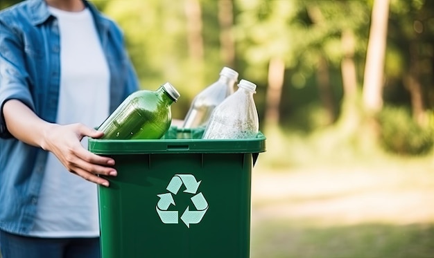 Foto mujer sosteniendo un concepto de reciclaje de cajas de basura