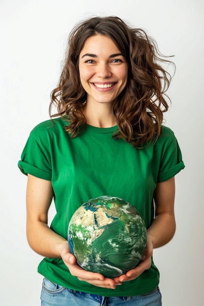 Foto una mujer sosteniendo un globo con el mundo en él