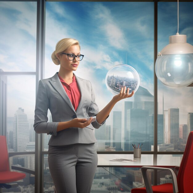 Foto una mujer sosteniendo un globo que dice 