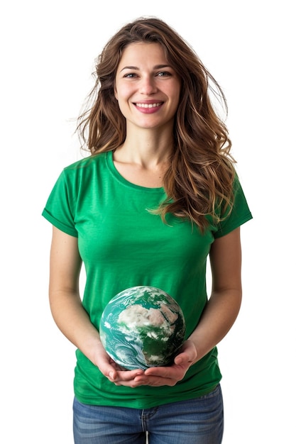 una mujer sosteniendo un globo que tiene la tierra en él