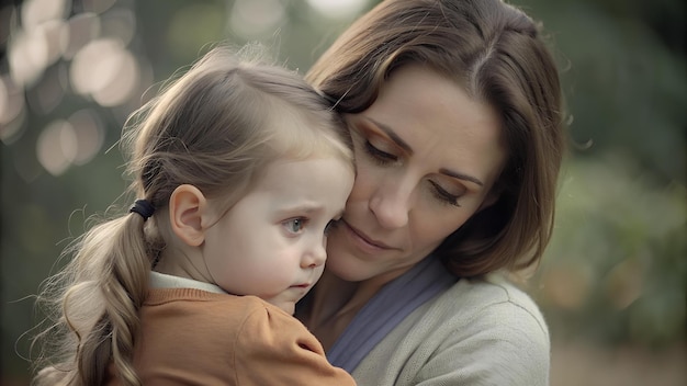 una mujer sosteniendo a un niño y consolando a un niño