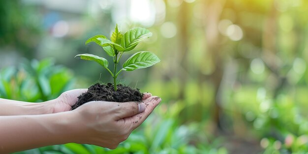 Foto una mujer sosteniendo una planta en sus manos