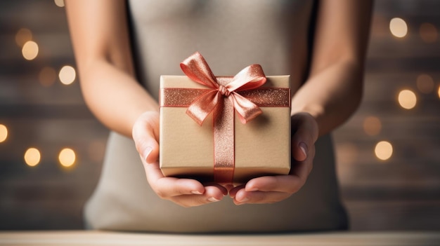 Mujer sosteniendo un regalo envuelto