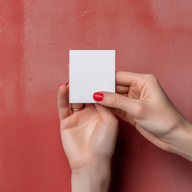 una mujer sosteniendo una tarjeta que dice "un cuadrado blanco".