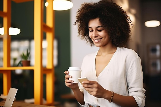 una mujer sosteniendo una taza de té y una copa de café