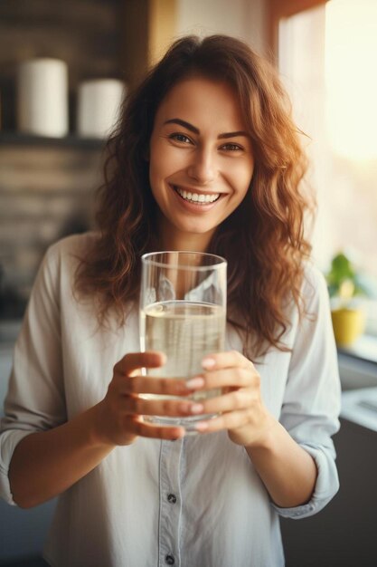 Foto una mujer sosteniendo un vaso de agua en sus manos