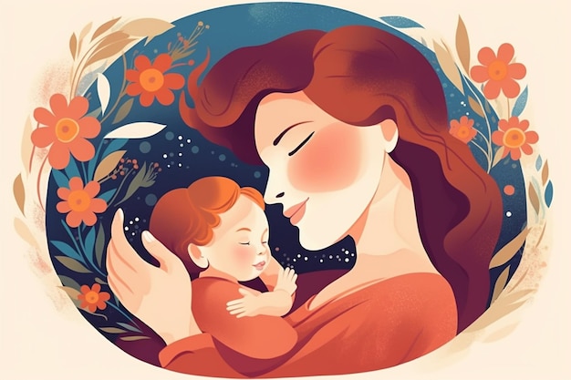 Una mujer sostiene a un bebé y las palabras "día de la madre" en él