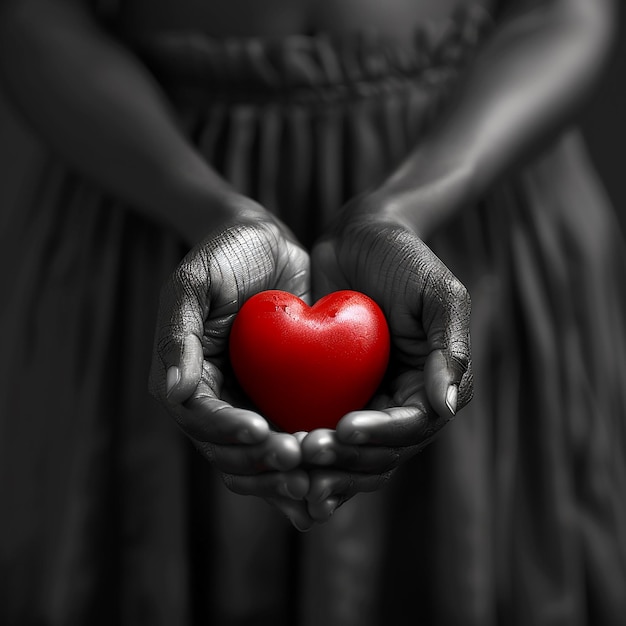 una mujer sostiene un corazón en sus manos