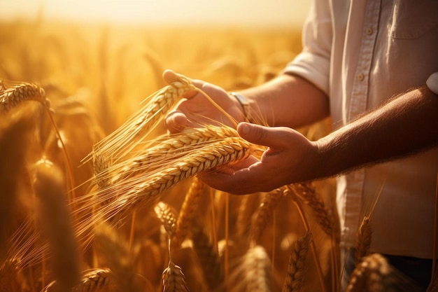 Foto una mujer sostiene una cosecha de trigo en sus manos