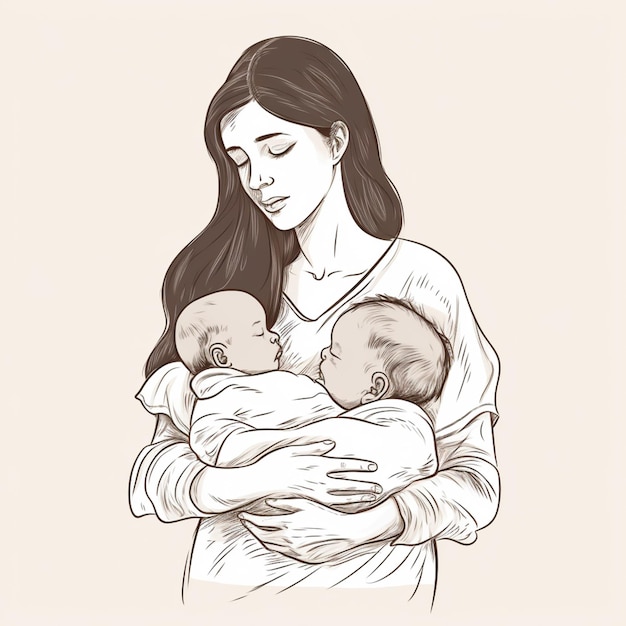 Una mujer sostiene a dos bebés en sus brazos.