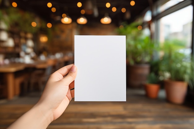 Una mujer sostiene un papel en blanco.