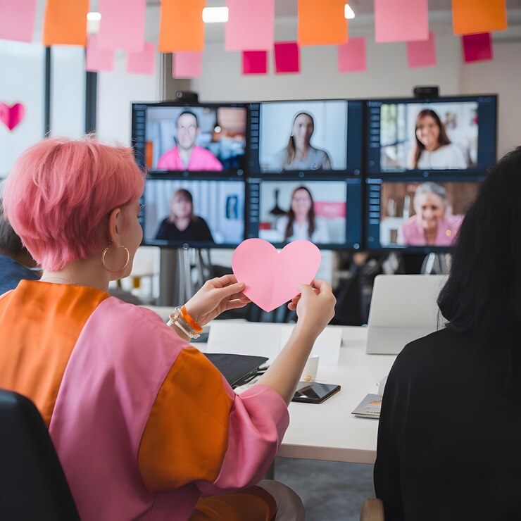 una mujer sostiene un papel en forma de corazón con las palabras rosa en él