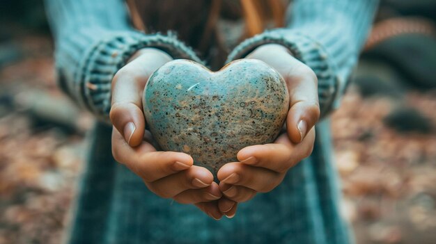 Foto una mujer sostiene una piedra en sus manos