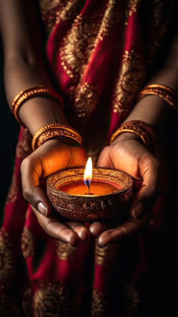 Una mujer sostiene una vela en sus manos.