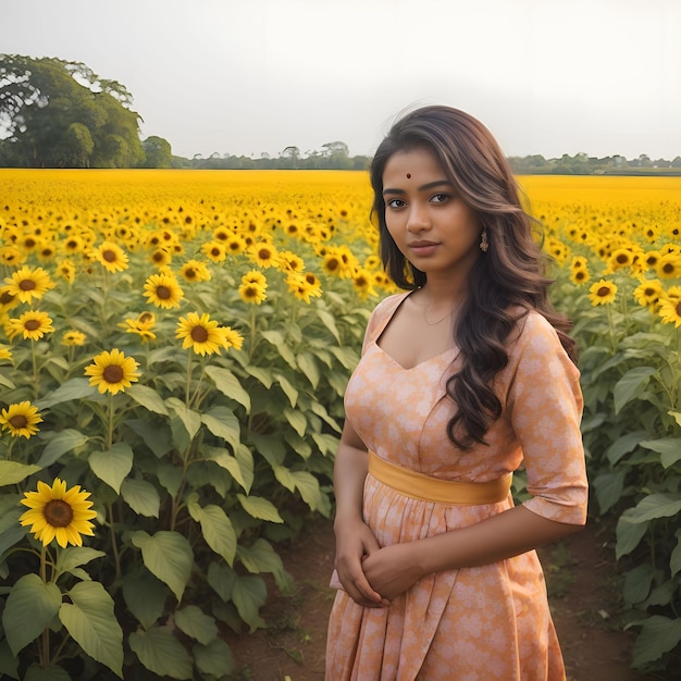 Mujer de Sri Lanka en un campo de flores