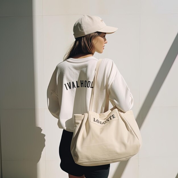 Foto una mujer con un suéter blanco con una capucha que dice escuela