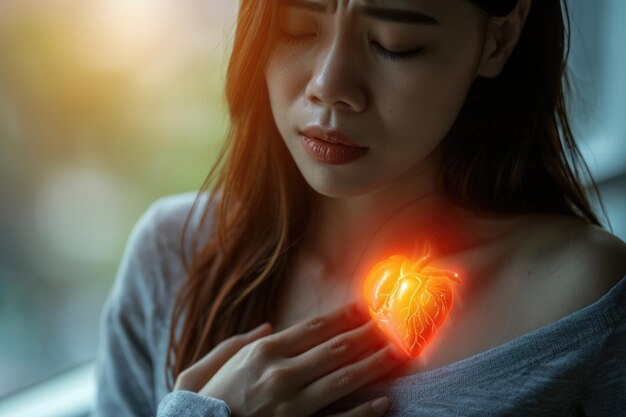 Mujer sufriendo un ataque al corazón en su casa