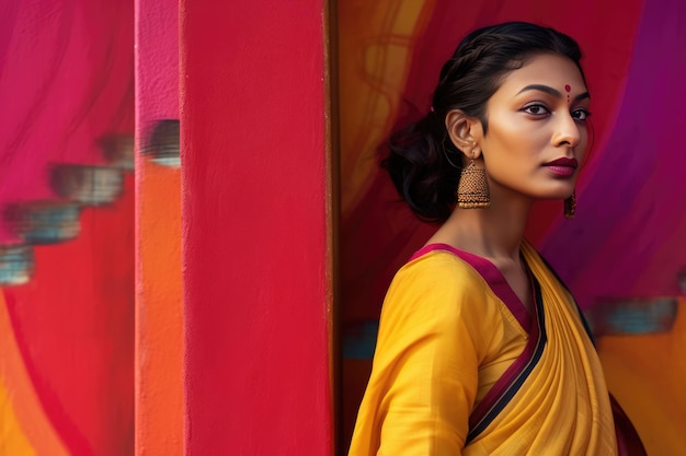 Foto mujer del sur de asia con vestimenta tradicional