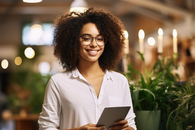 Foto mujer con una tableta