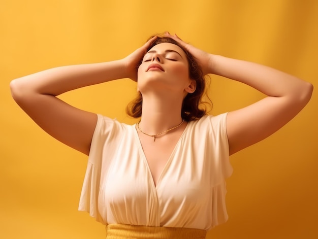 Mujer de talla grande en pose dinámica emocional