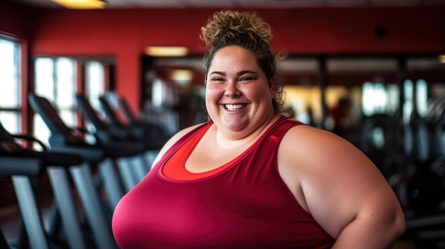 mujer de talla plus haciendo ejercicio en el gimnasio