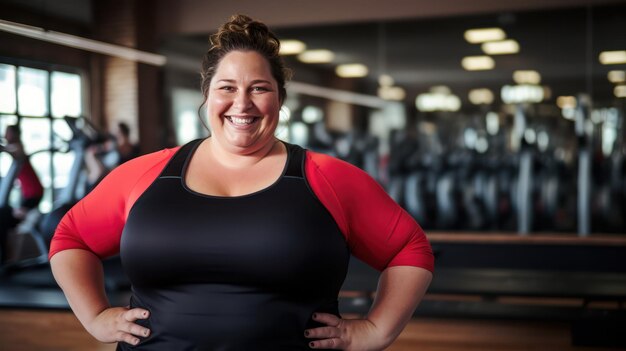 mujer de talla plus haciendo ejercicio en el gimnasio