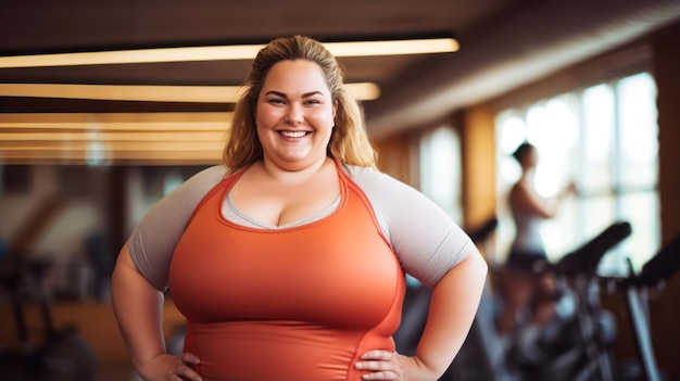 mujer de talla plus haciendo ejercicio en el gimnasio