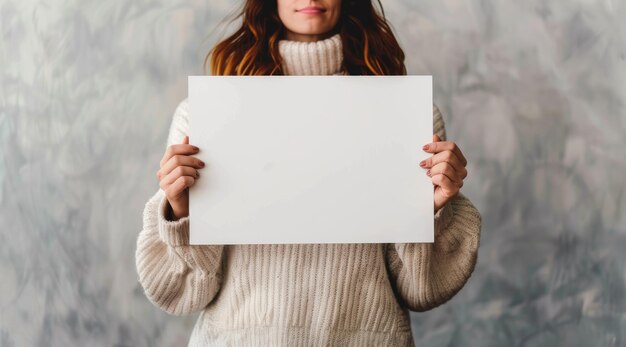 Mujer con una tarjeta blanca en blanco