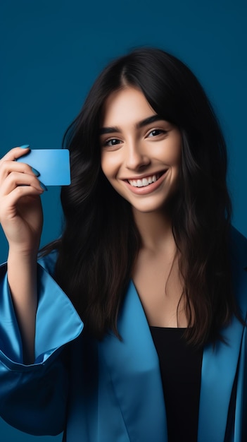 una mujer con una tarjeta