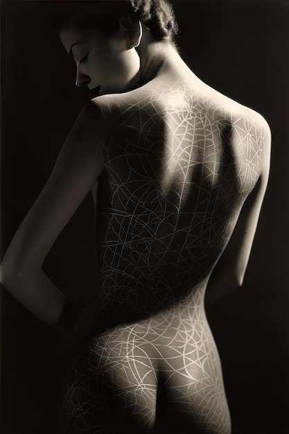 Foto una mujer con un tatuaje en la espalda está proyectando una sombra