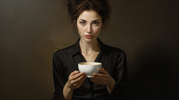 mujer con taza de café cerca