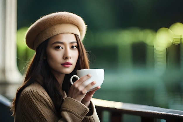 una mujer con una taza de café