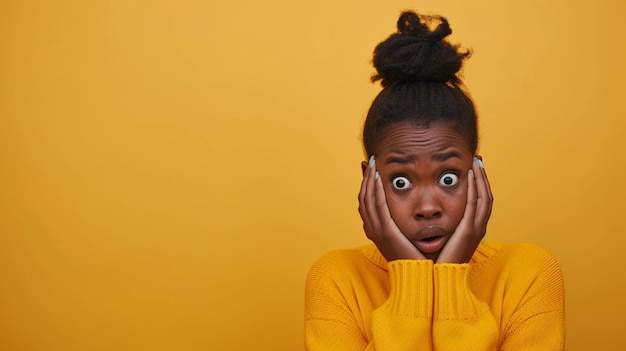 Una mujer temerosa y ansiosa del este de África aislada en un fondo sólido