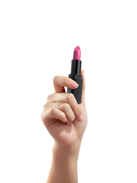 mujer, tenencia, lápiz labial, blanco, plano de fondo, primer plano