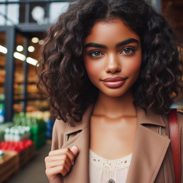 Foto mujer en la tienda de comestibles