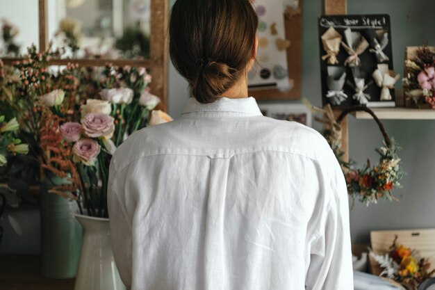 Mujer en la tienda de flores