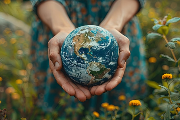 La mujer tiene un globo en las manos.