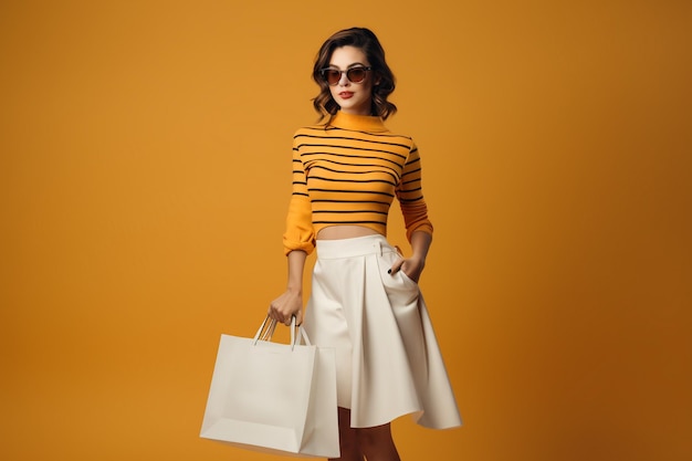 Mujer de tiro completo con bolsa de compras