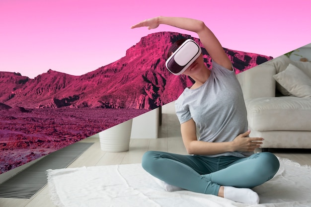 Foto mujer de tiro completo entrenando con vr