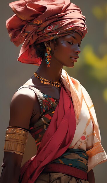 Foto una mujer con un tocado colorido y un sari rojo