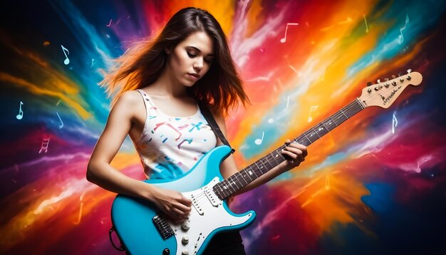 una mujer tocando una guitarra eléctrica