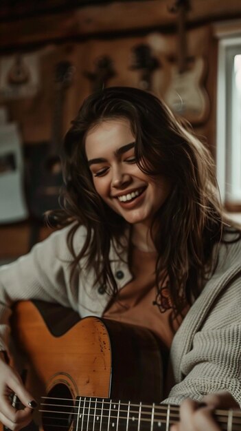 Foto mujer tocando la guitarra