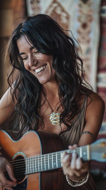 Foto mujer tocando la guitarra