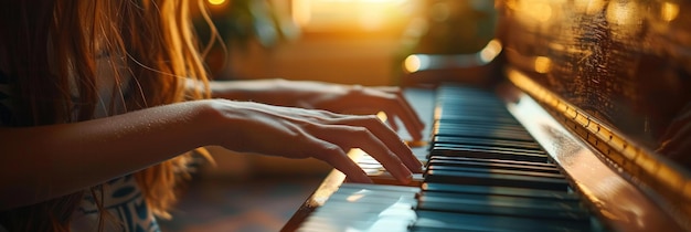 Foto una mujer está tocando el piano con las manos.