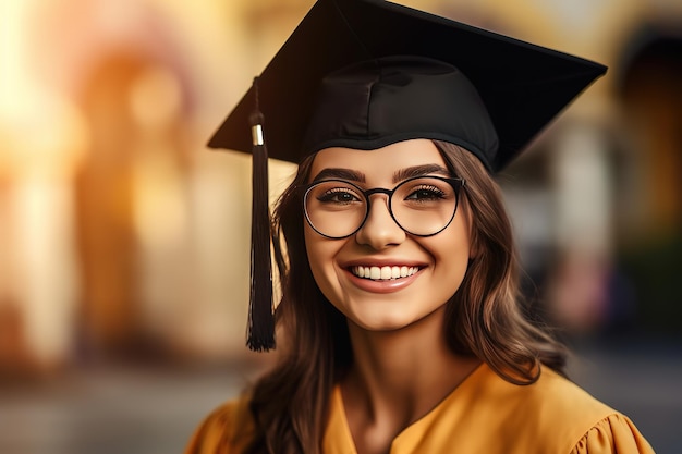 Una mujer con toga y birrete de graduación sonríe a la cámara.