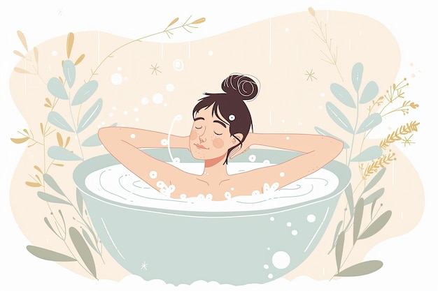 Una mujer tomando un baño de burbujas en una bañera