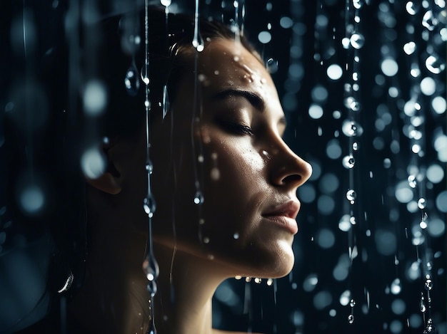 Mujer tomando un baño bajo la ducha