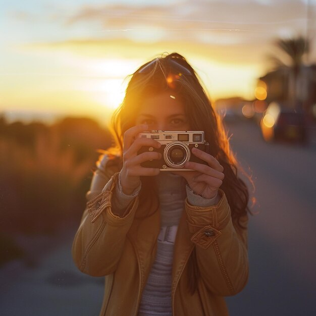 una mujer tomando una foto con una cámara que dice quot canon quot